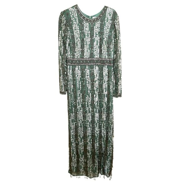 Mac Duggal Crystal-Embellished Long-Sleeve Column Gown Size 12 NEW - Picture 4 of 8